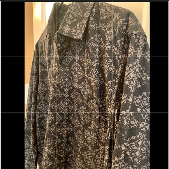 Black Cotton dress shirt grey diamond filigree 16 - Picture 3 of 7